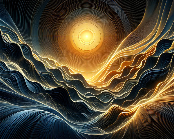 Abstract Landscape of Dark Blue and Gold Waves