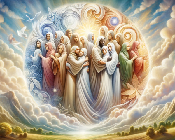 Mystical Painting of Veiled Figures in Ethereal Light