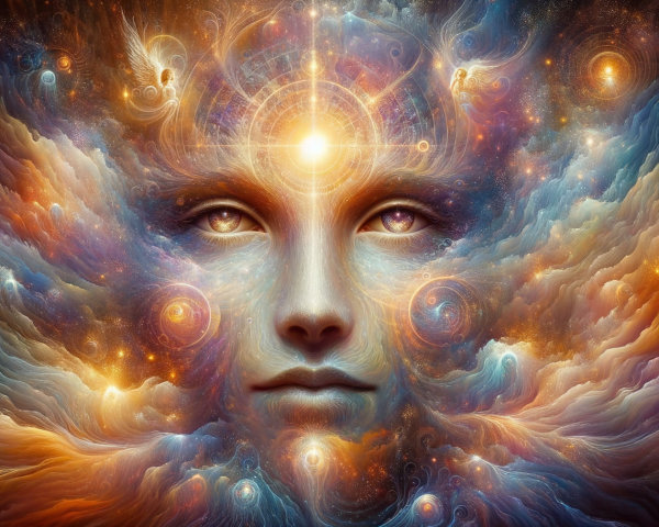 Surreal Cosmic Face with Vibrant Colors and Light