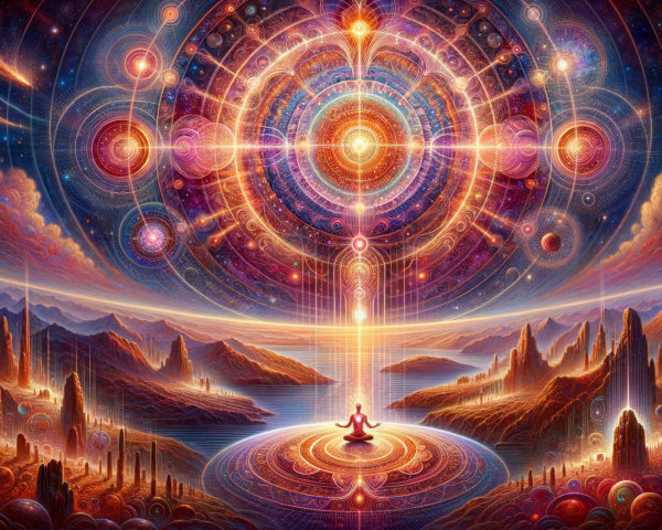Mystical Landscape with Meditating Figure and Orbs