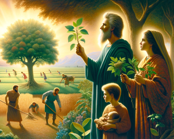 Golden Landscape with People and Nature Harmony