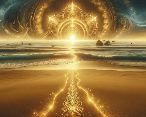 Sunrise Over Tranquil Ocean with Golden Beaches