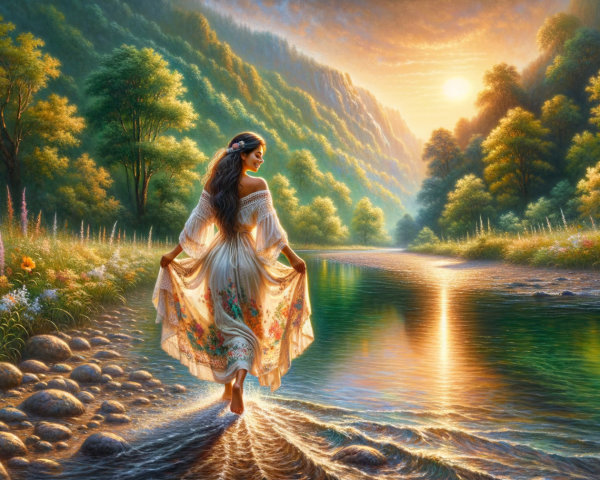 Serene Landscape with Woman by Tranquil River