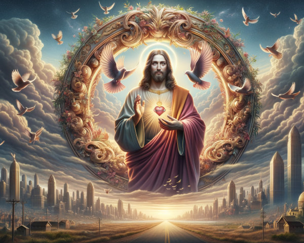 Photorealistic Illustration of Jesus with Urban Background