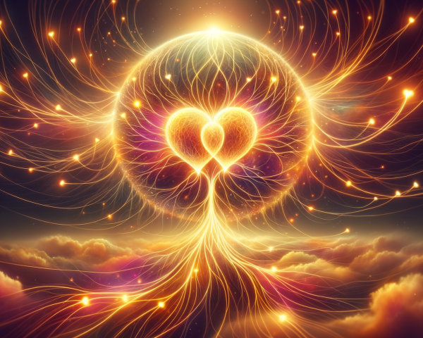 Surreal Scene with Glowing Heart-Shaped Orb