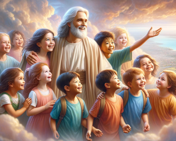 Angelic Portrait of Jesus with Joyful Children