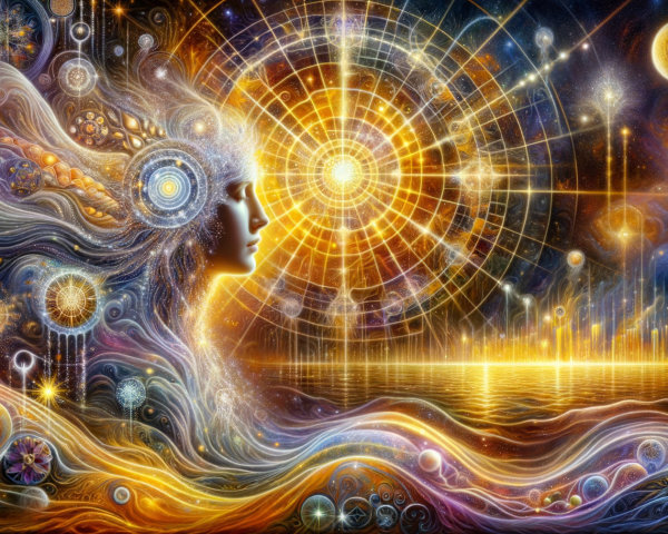 Ethereal Figure in Cosmic Colorful Harmony