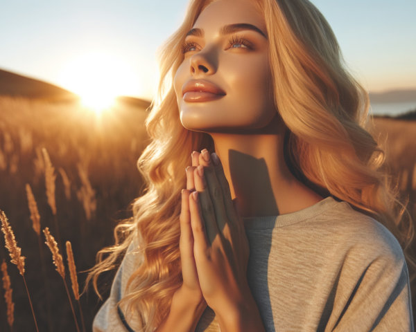 Young Woman in Golden Field at Sunset