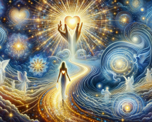 Cosmic Painting of a Woman on a Golden Path