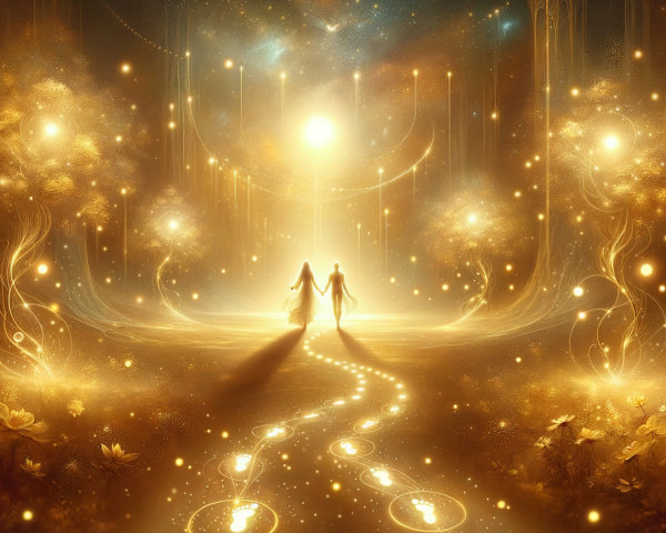 Magical Landscape with Silhouettes in Golden Light