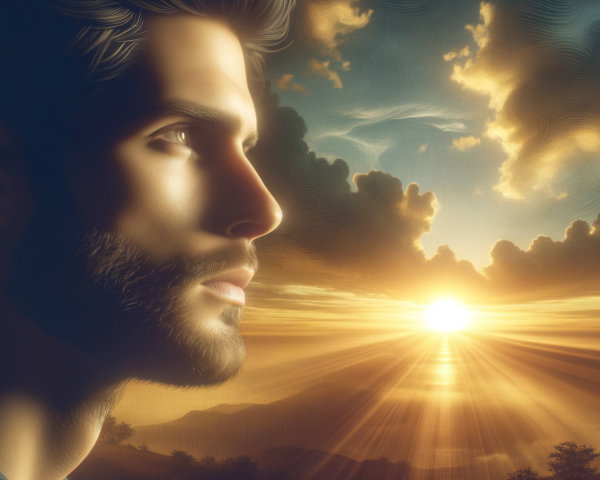 Contemplative Young Man at Sunset with Dramatic Sky
