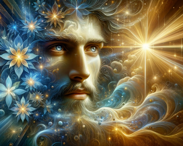 Surreal Face with Flowers and Cosmic Patterns