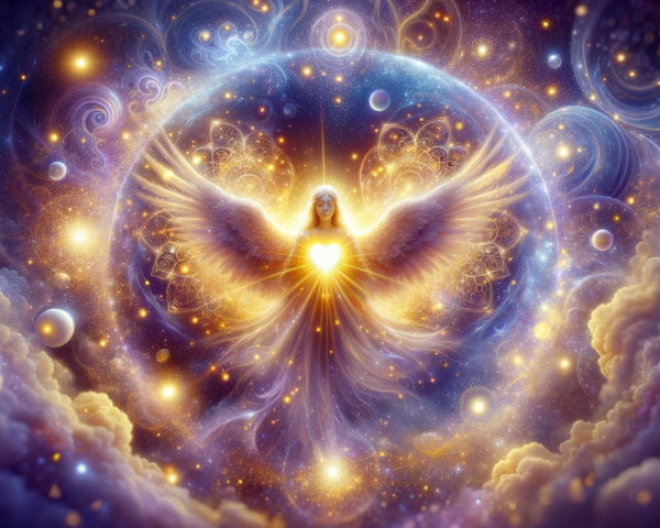 Celestial Figure with Wings in Cosmic Space