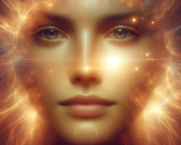 Close-up of an ethereal face in golden light