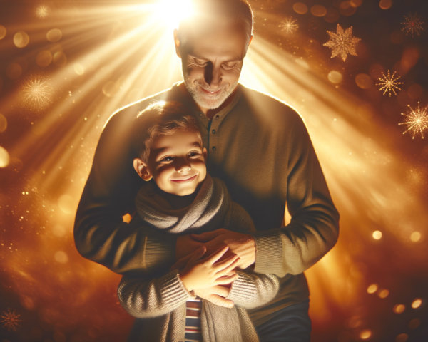 Joyful Scene of a Boy and Man in Festive Atmosphere