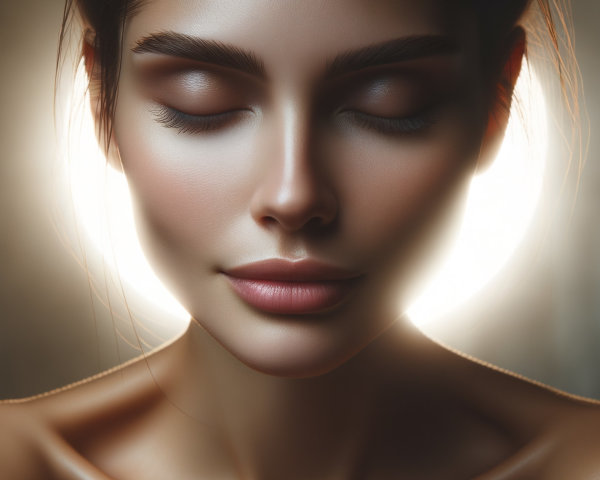 Close-Up Portrait of a Serene Woman with Halo Effect
