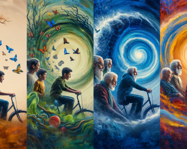 Journey Through Life Stages in Four Vibrant Panels