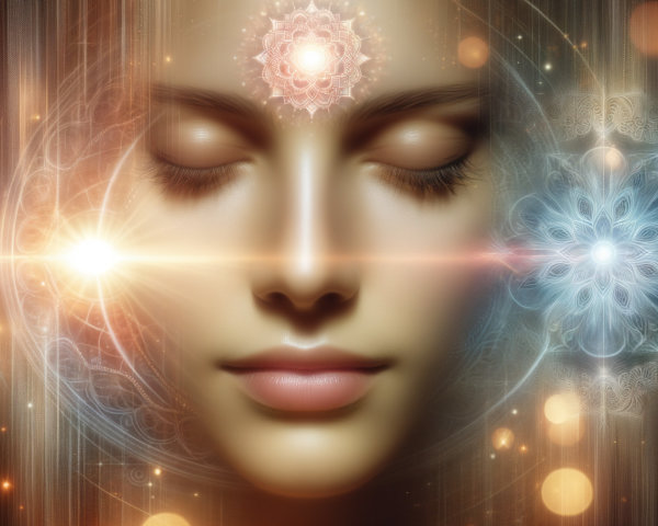 Close-Up of a Tranquil Face with Spiritual Elements