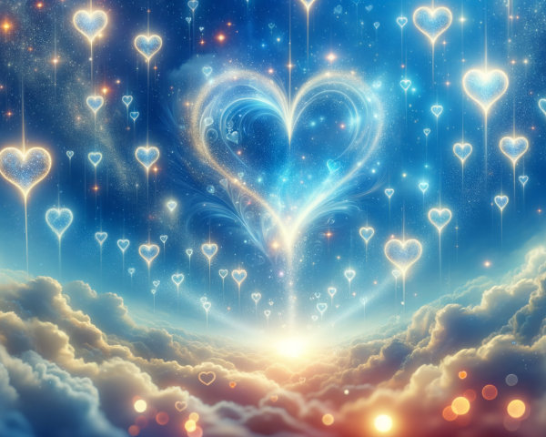 Dreamlike Scene of Hearts in a Vibrant Sky