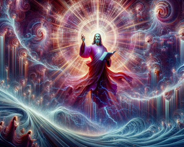 Cosmic Scene with Radiant Figure and Ethereal Elements