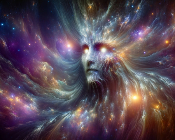 Cosmic Scene with Human-Like Face and Galaxies