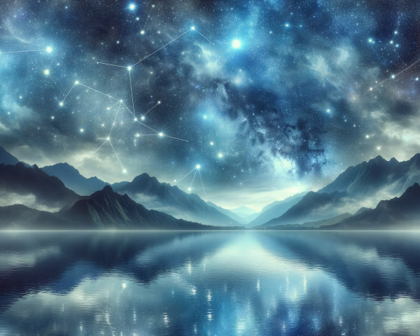 Serene Lake with Night Sky and Majestic Mountains