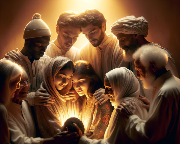 Diverse Group United Around a Glowing Object