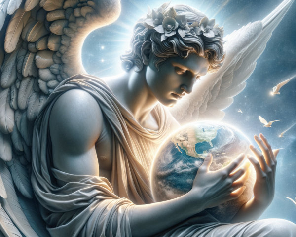 Ethereal Angel Embracing Earth with Radiant Light