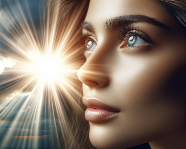 Close-Up of a Young Woman with Striking Blue Eyes