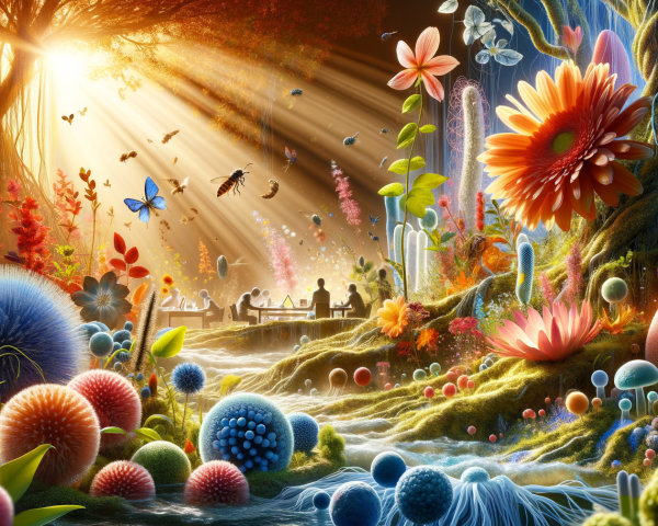 Vibrant Magical Landscape with Colorful Flora and Creatures