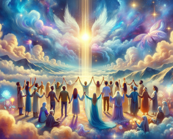 Ethereal Scene of Unity with People and Nature Elements