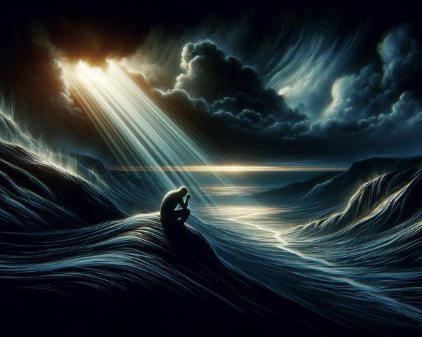 Silhouette in Dramatic Landscape with Stormy Sky