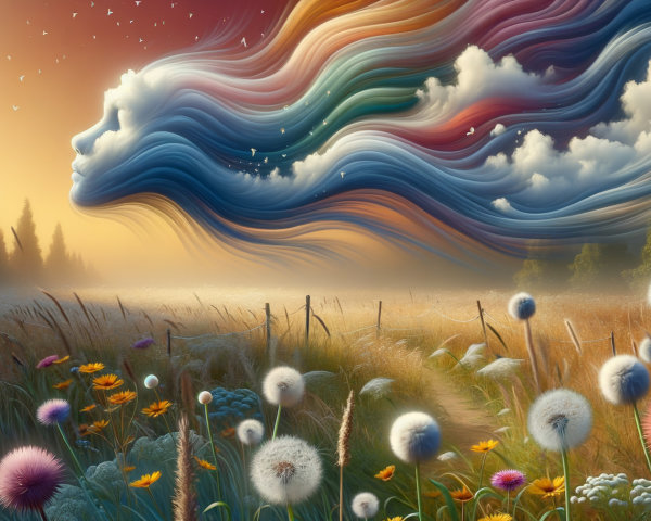 Surreal Landscape with Woman's Face and Sunset