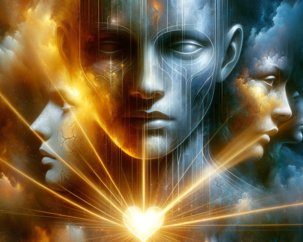 Surreal Composition of Faces in Vibrant Clouds
