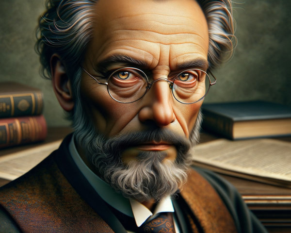 Mature Man in Scholarly Setting with Books and Documents