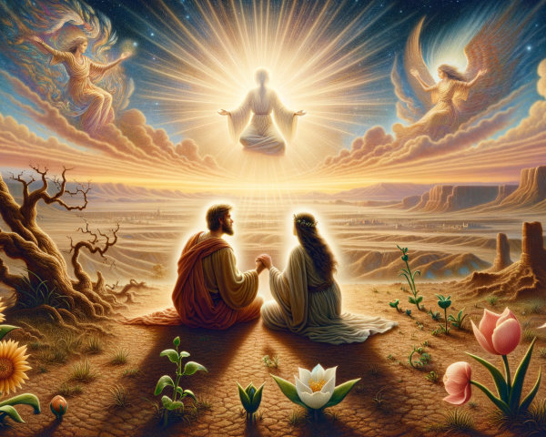 Desert Scene with Figures and Celestial Elements