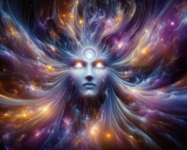 Ethereal Face in Cosmic Colors and Patterns