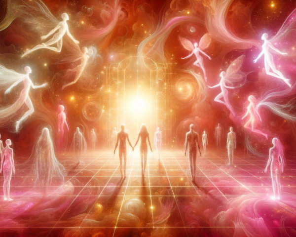 Surreal Scene of Glowing Spirits in Dreamlike Landscape