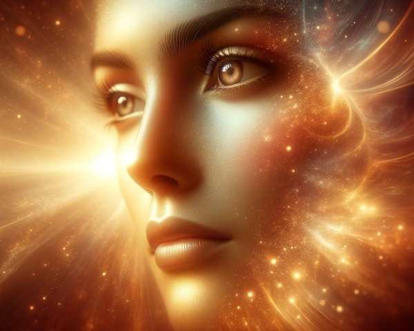 Close-Up of an Ethereal Face with Cosmic Elements