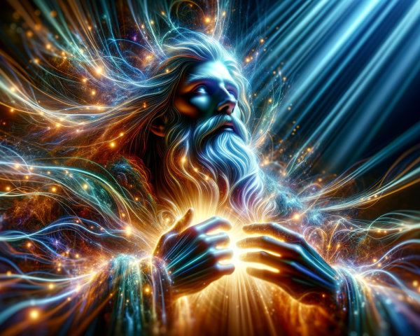 Ethereal Figure Surrounded by Cosmic Colors and Light