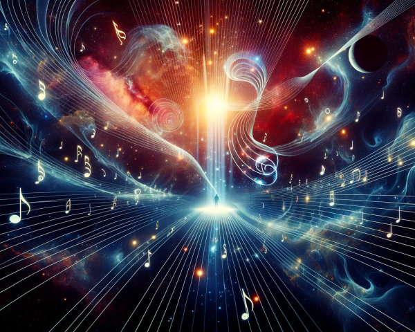 Cosmic Scene of Colorful Galaxies and Music Notes