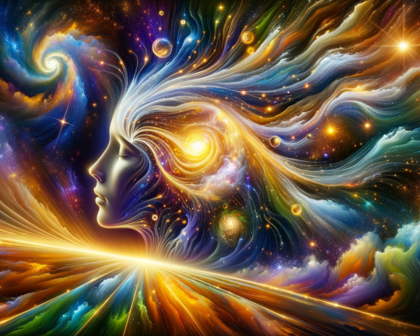 Cosmic Scene with Woman's Profile in Galaxy Colors
