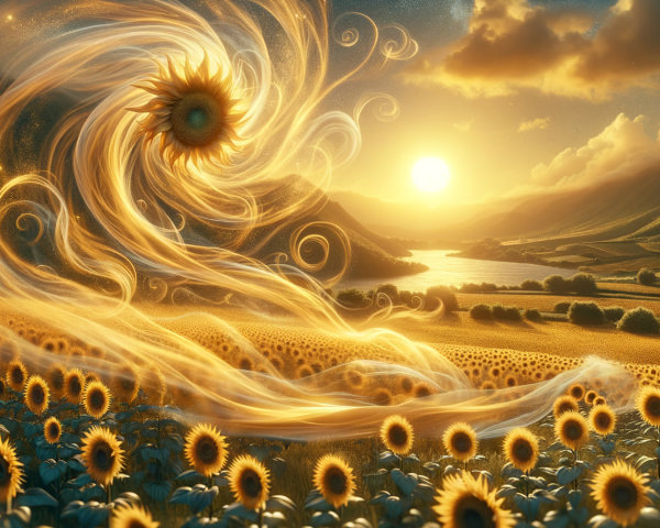 Vast Sunflower Field at Sunset with Ethereal Energy