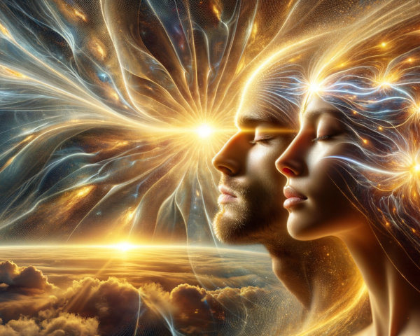 Cosmic Scene of Illuminated Faces with Energy Streams