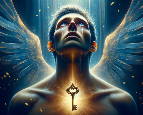 Celestial Figure with Wings and Illuminating Light