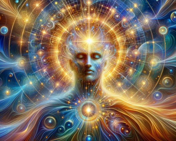 Ethereal Human Figure Surrounded by Light Patterns