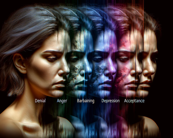 Woman's Face Representing Five Emotional States