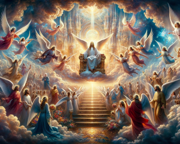 Heavenly Scene with Angels and Jesus Christ in Light