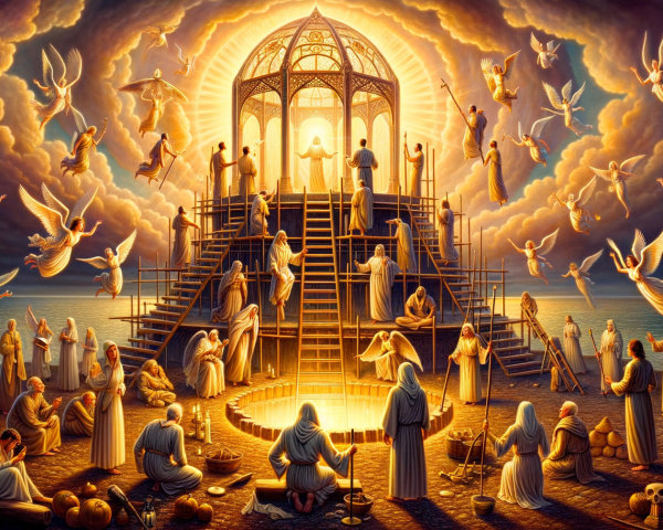 Wide-angle digital illustration of a biblical scene