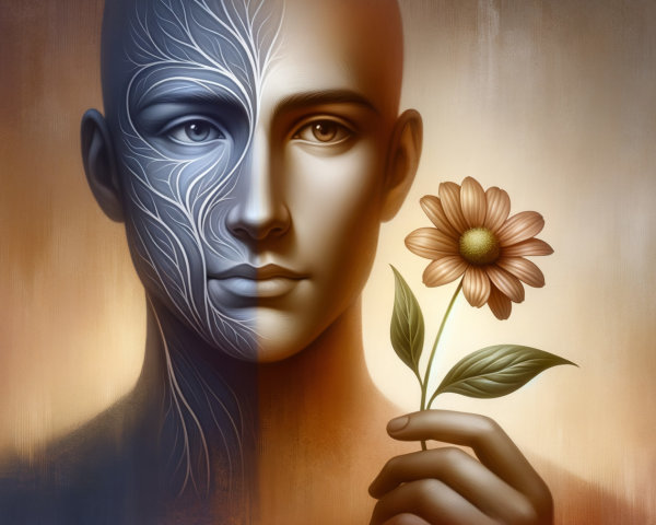 Half-Human Face with Nature-Inspired Patterns